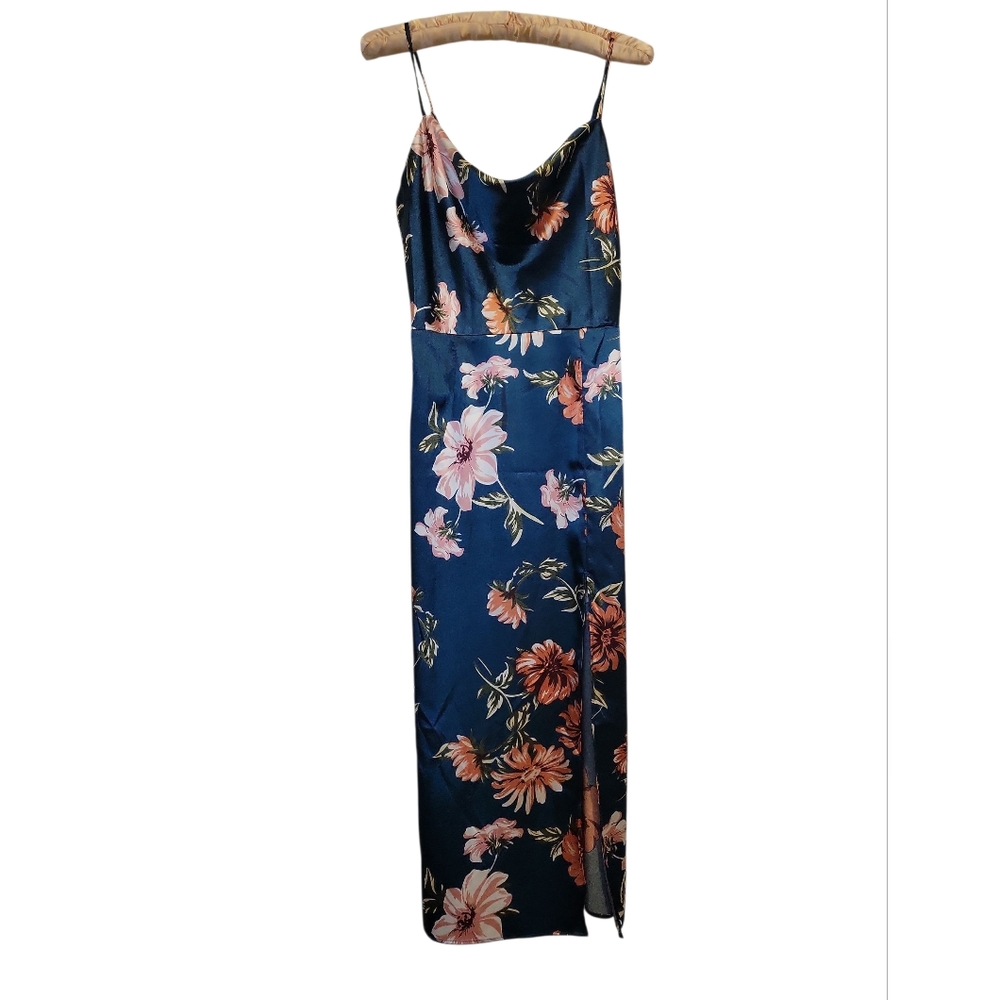 SHEIN | Floral Print Cowl Neckline Split Thigh Satin Cami Dress